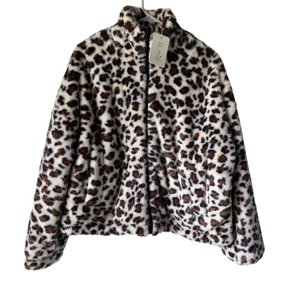 NWT Women's leopard la miel faux puffer coat  print Jacket collar pockets size S - Picture 2 of 15